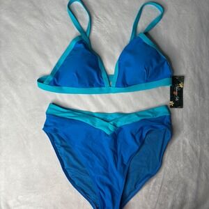 Blooming Jelly Womens‎ Bikini Two Piece Swimsuit Turquoise Blue Colorblock